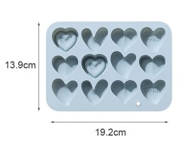 Molde silicona 12 corazones diferentes